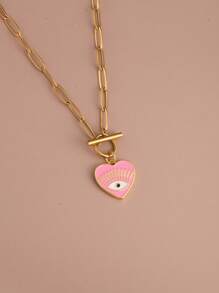 1 pieza Collar con colgante de ojo y corazón con cadena de cierre de acero inoxidable, joyería de moda para mujer, regalo de Halloween, San Valentín, mamá, madre, Día de la Madre