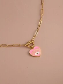 1 pieza Collar con colgante de ojo y corazón con cadena de cierre de acero inoxidable, joyería de moda para mujer, regalo de Halloween, San Valentín, mamá, madre, Día de la Madre