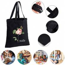 Bolsa de compras personalizada, bolsa de lona a medida con nombre personalizado, bolsa de tote con patrón de flor de 12 meses para mujer, bolsa reutilizable para comestibles, bolsa de almacenamiento, bolsa de viaje con asa de hombro personalizada, bolsa de tote de estudiante de gran capacidad en lona