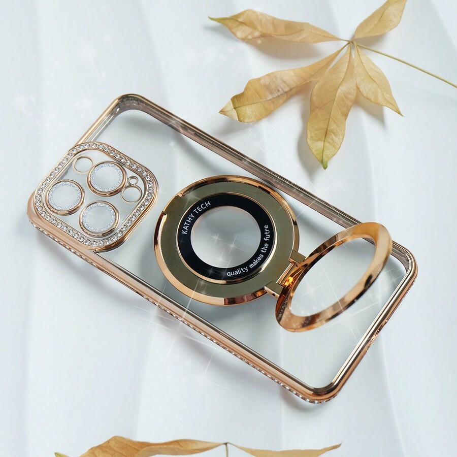 1pc Fashionable Diamond Phone Case With Glitter Lens Protective Film