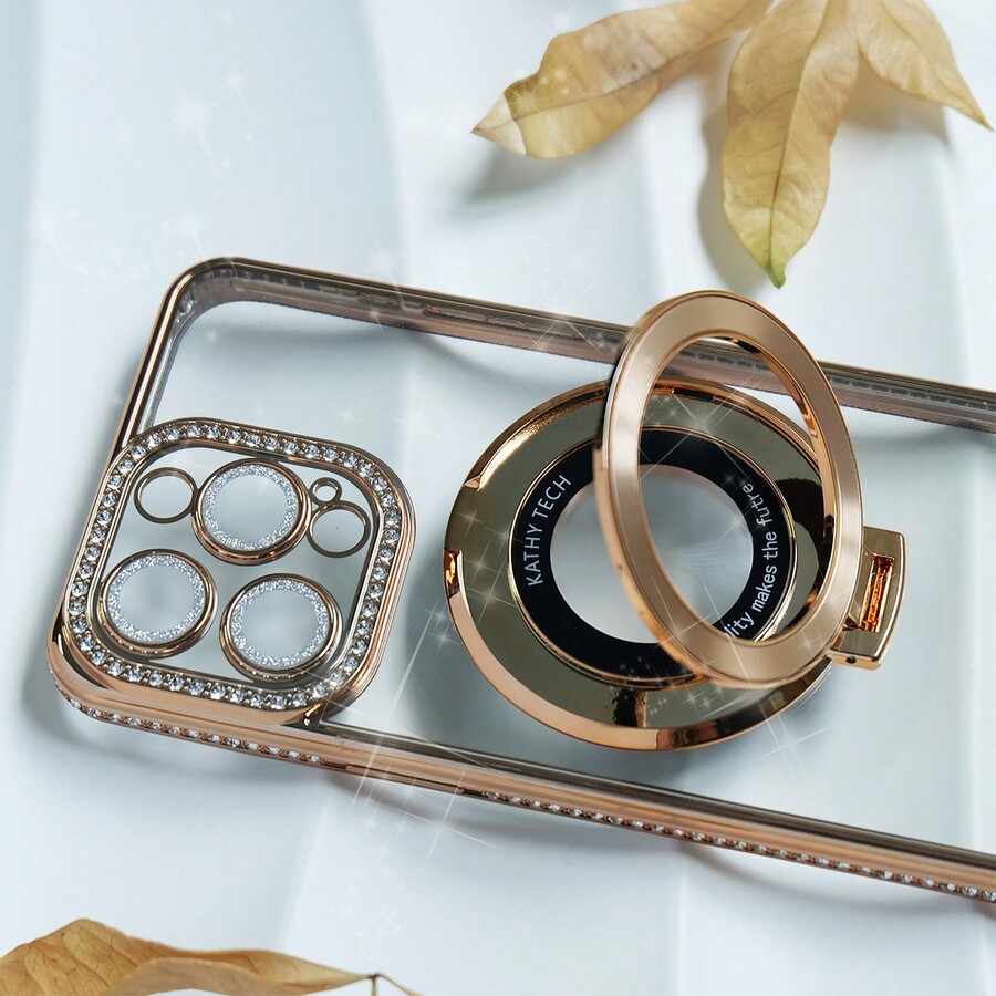 1pc Fashionable Diamond Phone Case With Glitter Lens Protective Film