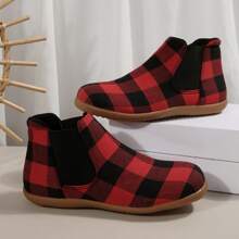 1 Pair New Fashionable Soft Sole Casual Slip-On Short Boots With Round Toe For Women