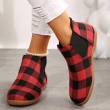 1 Pair New Fashionable Soft Sole Casual Slip-On Short Boots With Round Toe For Women