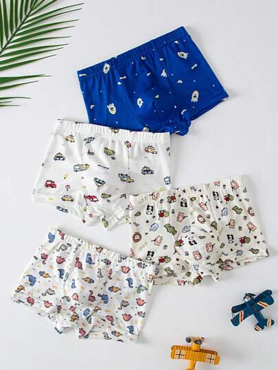 4 Pcs Full Print Boxer Briefs For Young Boys