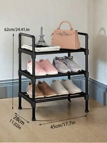 1 pieza Estantería de 3 niveles talla grande ancha y sencilla, estantería doméstica resistente de varios niveles para el dormitorio, pequeña y multifuncional, gabinete de zapatos económico, estantes de almacenamiento de tela y zapatos, requisitos de un hogar acogedor - Negro - Ver 5