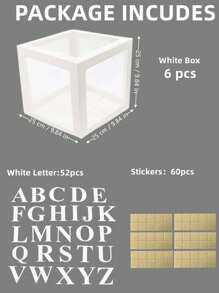 6pcs 25cm Paper Balloon Box 52pcs Letters, Minimalist Transparent Square Party Decoration Gift Box For Party,DIY Shower Balloon Box,Christmas