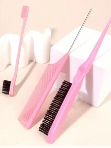 3 件套发型梳套装造型梳套装，3 件套发型梳套装梳理发刷鼠尾梳边缘刷用于边缘和背部刷理、梳理、顺滑头发适合女性身体护理适合旅行、户外、运动、办公室、学校 - 彩色 - 查看 3