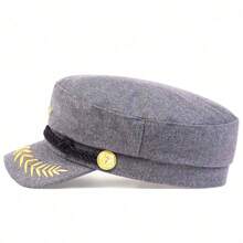 1Piece Men Crown Wheat Embroidered Navy Cap Outdoor Sunscreen Leisure Hat Spring Autumn Travel Tourism Beach Vacation - Xám - Xem 3