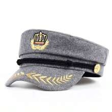 1Piece Men Crown Wheat Embroidered Navy Cap Outdoor Sunscreen Leisure Hat Spring Autumn Travel Tourism Beach Vacation - Xám - Xem 1