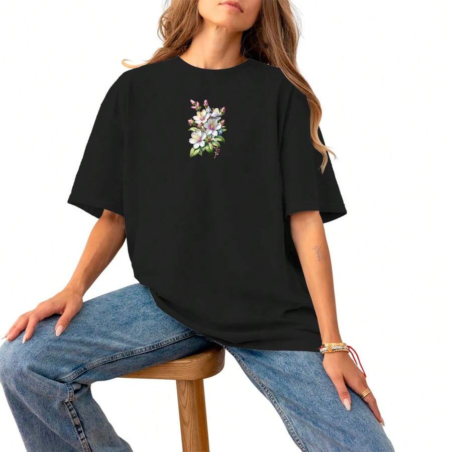 Women's Cotton Casual Blouse With Small Logo Print Comfortable Stylish - màu đen - Xem 1