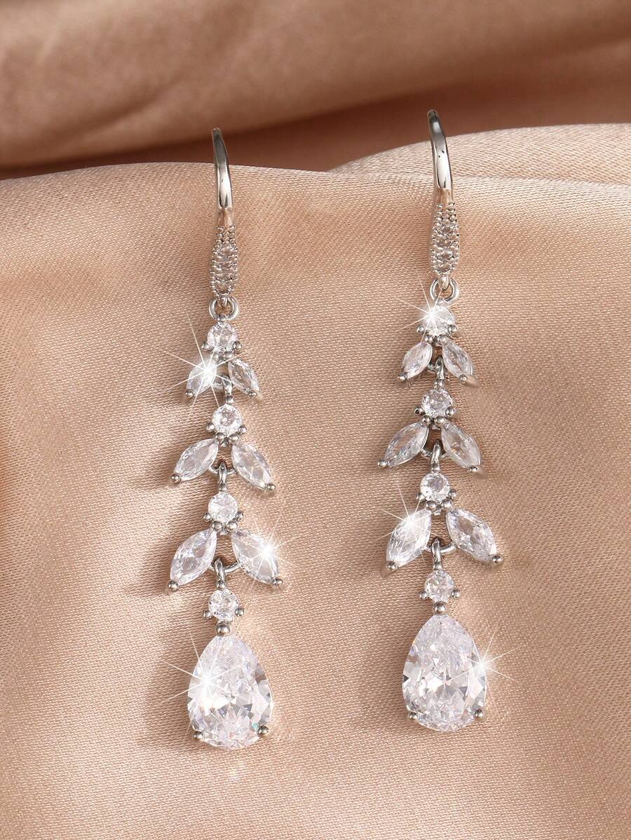 2 chiếc hoa tai giọt nước sang trọng dành cho nữ, hoa tai dài mạ bạc Zirconia, trang sức cưới cô dâu, quà tặng cho bạn gái, vợ, cặp đôi, tiệc đính hôn, sinh nhật - Bông tai lủng lẳng - Xem 1