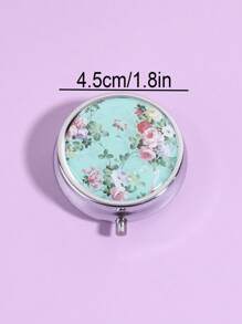 1 件花卉图案可折叠药品收纳盒，薄荷绿不锈钢圆形药丸分配盒，适用于户外、便携式配件收纳 - 薄荷綠 - 查看 2