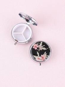 1 件花卉图案可折叠药品收纳盒，薄荷绿不锈钢圆形药丸分配盒，适用于户外、便携式配件收纳 - 薄荷綠 - 查看 6