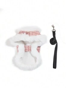 1 pièce de petit/moyen manteau en peluche pour chien ou chiot, avec motif à carreaux classique, élégante tenue d'hiver avec laisse assortie