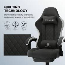 Fabric Gaming Chair With Footrest, Computer Desk Chair With Pocket Spring Cushion, Home Office Chair Ergonomic High Back Support Lumbar Support Heavy Duty Wide - Black - View 5