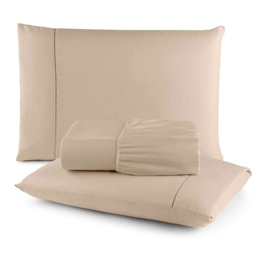 DOUBLE 3-Piece Sheet Set With Stick Stitch Finish 100% Polyester MicroPercal - Rượu sâm banh - Xem 1