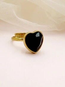 Mazuer 1 peça anel retrô vintage preto dourado moderno com design minimalista em formato de X e zircônia em formato de coração, adequado para formatura, dia das mães, presente de formatura, feriados, festas, uso diário, férias