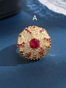 Eine Serie von luxuriösem, elegantem, retroem Stil Frauen Schmuckset mit mehreren Kristallen, mikro-eingelassenen Zirkonia, 18 Karat Vergoldung, bestehend aus offenem Ring und Ohrringen, passend für Jahrestag, Feiertage, Partys, Geburtstage von Älteren, Muttertag, hochwertige Schmuckzubehör für Arbeit und täglichen Gebrauch - Ring - Übersicht 15