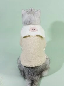 1 件海军领毛绒夹克，适合冬季小猫小狗，圣诞礼物 - 米色 - 查看 5