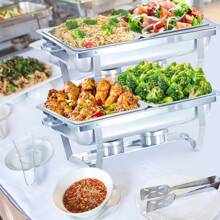 Chafing Dish Buffet Set 2/4/6/8 Packs 9L. Full Size & Hlaf Size Food Pan,Foldable Rectangular Chafer Set, Stainless Steel Buffet Catering Warmer Set For Halloween Party Tableware - Half Size[8 Pack] - View 4