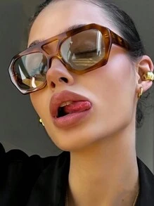 Gafas de moda con doble puente cuadrado vintage, gafas de lente de océano de alta gama retro para fiestas de playa al aire libre, gafas de moda de estilo callejero para mujeres, accesorios de playa para mujeres, para verano, playa, vacaciones, al aire libre y viajes