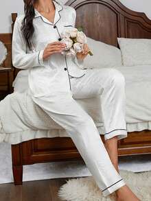 Bộ 2 áo len cardigan và quần dài, lụa lạnh màu trơn, bộ đồ ngủ thời trang cho nữ, đồ mặc nhà thoải mái, phù hợp cho mùa thu/đông, phong cách giản dị thanh lịch - trắng - Xem 5