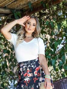 Women's Basic Knit Blouse Summer Modal V-Neck Puff Sleeve | T-Shirt Blouse T-Shirt Look Knit - 綠色 - 查看 8