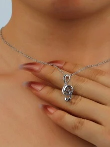 1 chiếc vòng cổ mặt dây chuyền hình nốt nhạc bằng bạc Sterling 925, vòng cổ rỗng thanh lịch, thời trang và phù hợp cho phụ nữ đeo thường ngày, đi làm hoặc đi hòa nhạc và biểu diễn - Bạc - Xem 3