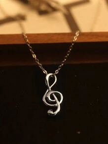 1 chiếc vòng cổ mặt dây chuyền hình nốt nhạc bằng bạc Sterling 925, vòng cổ rỗng thanh lịch, thời trang và phù hợp cho phụ nữ đeo thường ngày, đi làm hoặc đi hòa nhạc và biểu diễn - Bạc - Xem 6