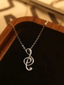 1 chiếc vòng cổ mặt dây chuyền hình nốt nhạc bằng bạc Sterling 925, vòng cổ rỗng thanh lịch, thời trang và phù hợp cho phụ nữ đeo thường ngày, đi làm hoặc đi hòa nhạc và biểu diễn - Bạc - Xem 5