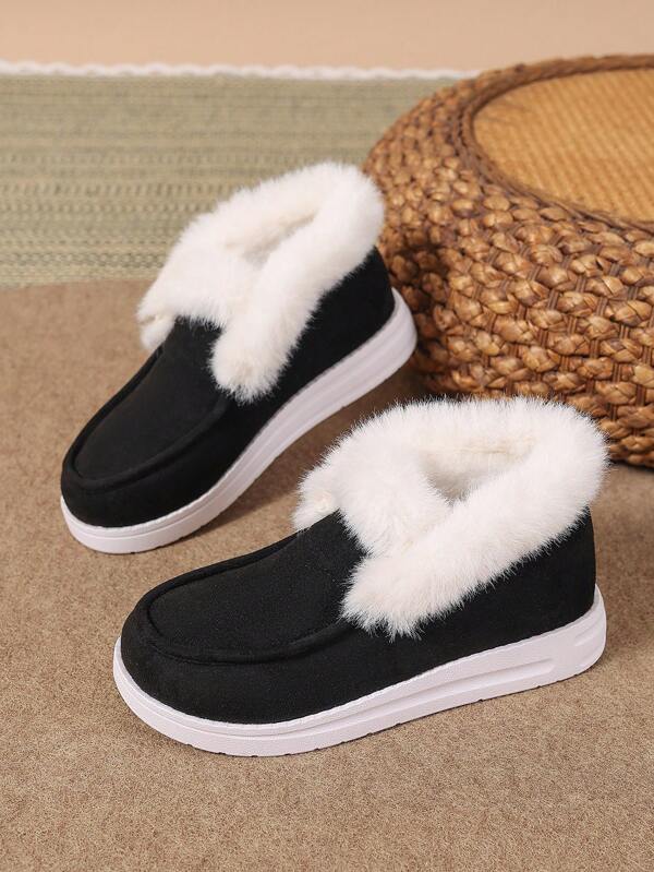 New Plus Size Women's Casual Solid Color Square Toe Warm Winter Shoes, In Stock For Autumn/Winter