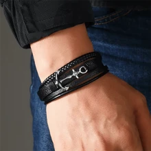 Bracelet mode pour homme , bracelet multi-fonction cool tressé multi-couches avec boucle magnétique à ancre pour homme