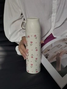 1pc 500ml/16.91oz Pink Tulip Series Vacuum Insulated Tumbler, Keeps Drinks Hot Or Cold, With Sip-Through Lid, Stainless Steel Double Wall Water Bottle, Travel & Outdoor Cup, Gym Bottle, Flat Bottom Cup, Car Cup, 4 Seasons, Holiday & Birthday Gift Back To School Back To School - Multicolor - View 6