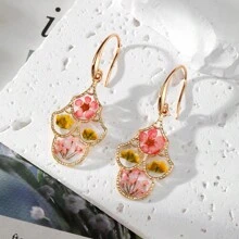 1 Pair Blue Series Preserved Dried Flower Alloy Handmade Resin Flower Drop Earrings