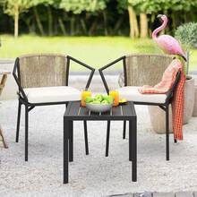 3 Pieces Outdoor Patio Wicker Bistro Rattan Furniture 2 Stack Chair Coffee Table - Beige - View 8