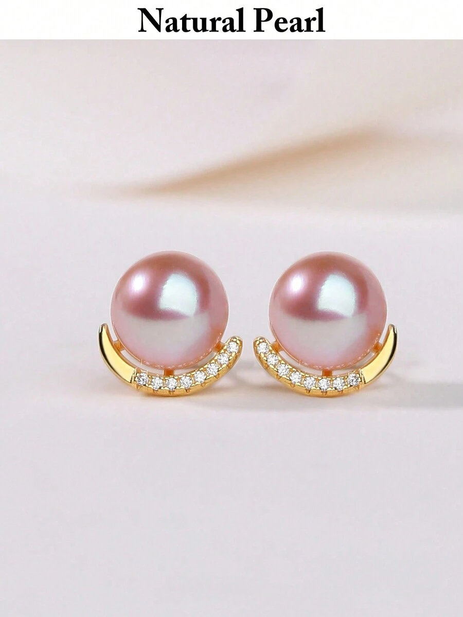 1 对天然稀有紫色淡水珍珠耳环，直径 8-9 毫米，S925 防过敏银，高光泽，适合女性日常佩戴、约会、婚礼，完美的珠宝礼物，配有礼品盒 - 紫色 - 查看 1