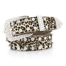 女士水钻装饰 PU 腰带，女士简约镂空铆钉腰带，豹纹 - 3.3雙排腰帶 - 查看 7