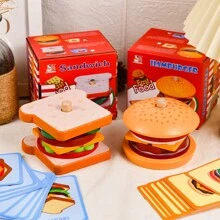 Wooden Realistic Hamburger Sandwich Stacking Toy Set, Food Cutting Play Kitchen Cookware Play Set, Christmas Gift For Kids - Hamburger Sandwich - View 3