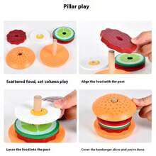 Wooden Realistic Hamburger Sandwich Stacking Toy Set, Food Cutting Play Kitchen Cookware Play Set, Christmas Gift For Kids - Hamburger Sandwich - View 7