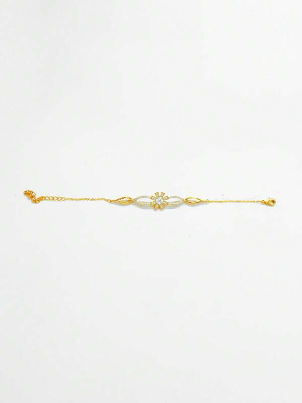 Pulseira Flor Eterna Folheada a Ouro com Brilho Infinito