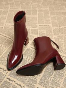 Nuevos botines de mujer de estilo elegante y campestre con puntera en punta y tacón grueso en color rojo, versátiles y de moda para el otoño/invierno 2025 - Rojo - Ver 1