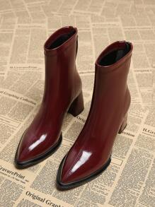 Nuevos botines de mujer de estilo elegante y campestre con puntera en punta y tacón grueso en color rojo, versátiles y de moda para el otoño/invierno 2025 - Rojo - Ver 2