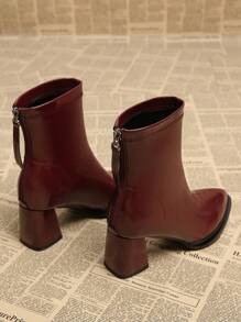 Nuevos botines de mujer de estilo elegante y campestre con puntera en punta y tacón grueso en color rojo, versátiles y de moda para el otoño/invierno 2025 - Rojo - Ver 5