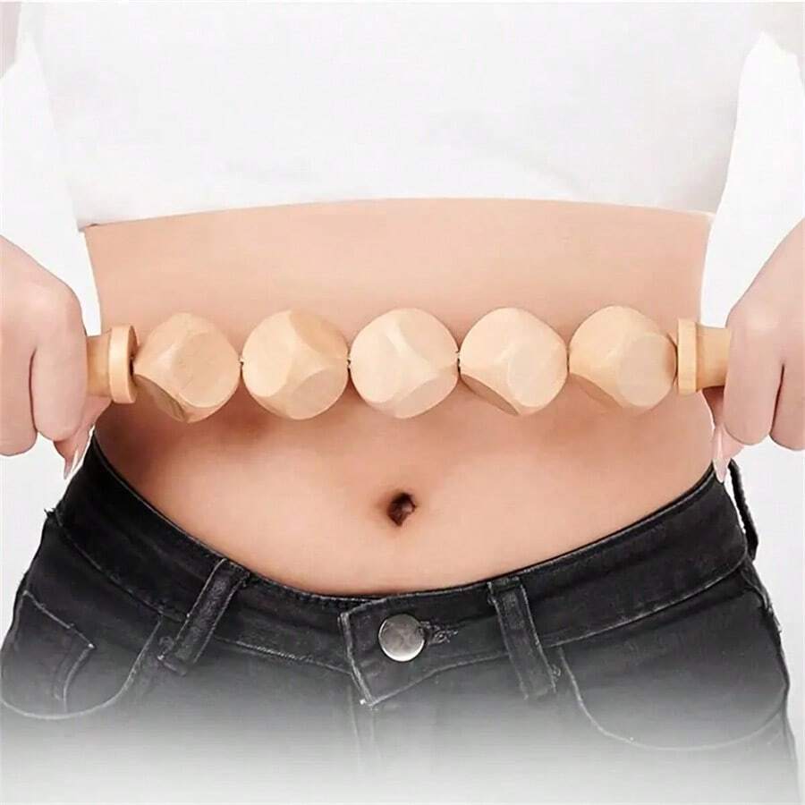 木制立方体按摩滚轮，家用手动按摩器，可按摩颈部、腿部和背部 - 卡其色 - 查看 1