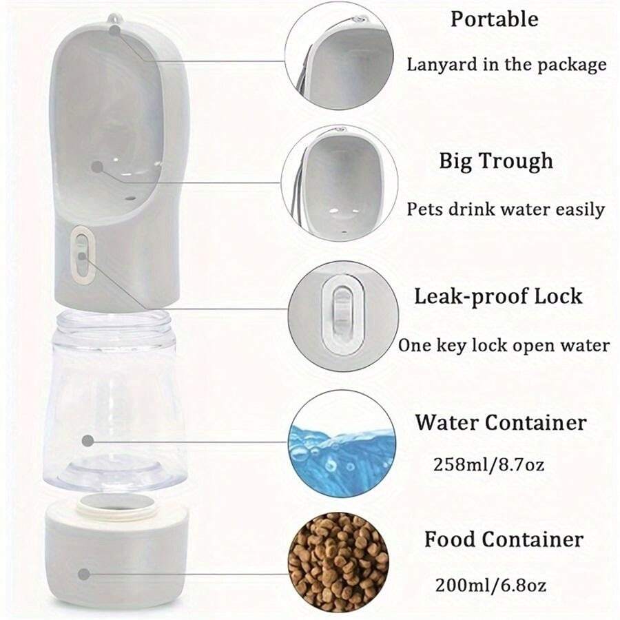 Portable Dog Water Bottle With Food Storage Leakproof Pet Hydration