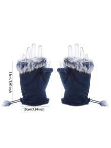 1 Pair Women Knitted Wool Splicing Gloves, Half Finger Gloves, Cute, Lovely, Sweet, Smooth, Soft, Writing, Luxurious, Warm, Autumn, Winter Thanksgiving Christmas Winter Holiday Outfit Women+Winter Gear+Gloves Bear+Christmas - Multicolor - View 4
