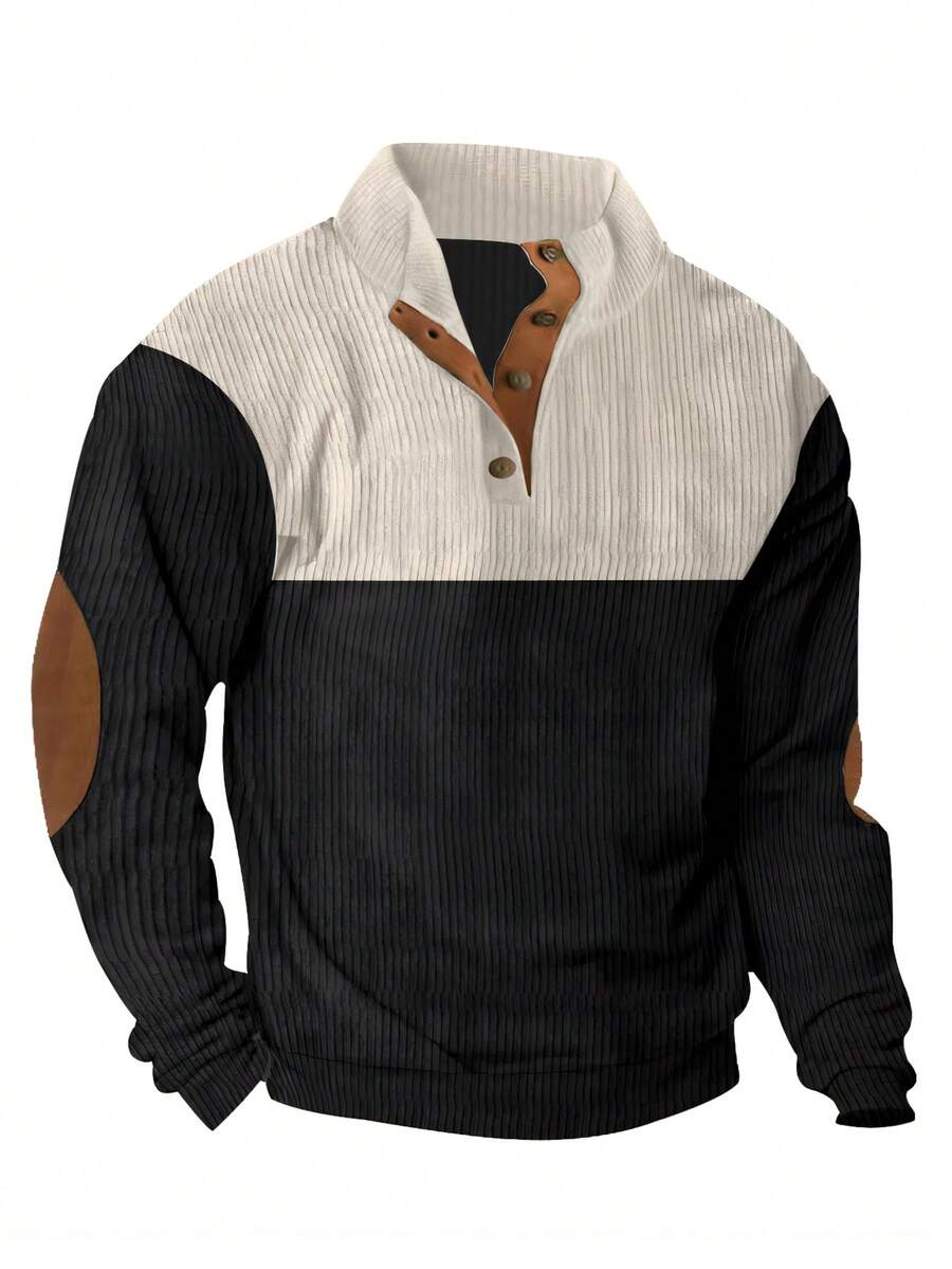 Kolrap Men's Retro Colorblock Henley Sweatshirt, Half Button Placket ...