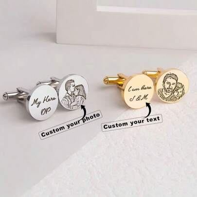 1pc Customized Photo Cufflinks Shirt, Customized Photo Cufflinks, Picture, Gift For Dad, Husband, Wedding Gift, Christmas Gift, Wedding Gift, Best Dad, Birthday Gift, Groom Wedding Gift, Souvenir, Customized Wedding, Gift For Husband, Forever Love You