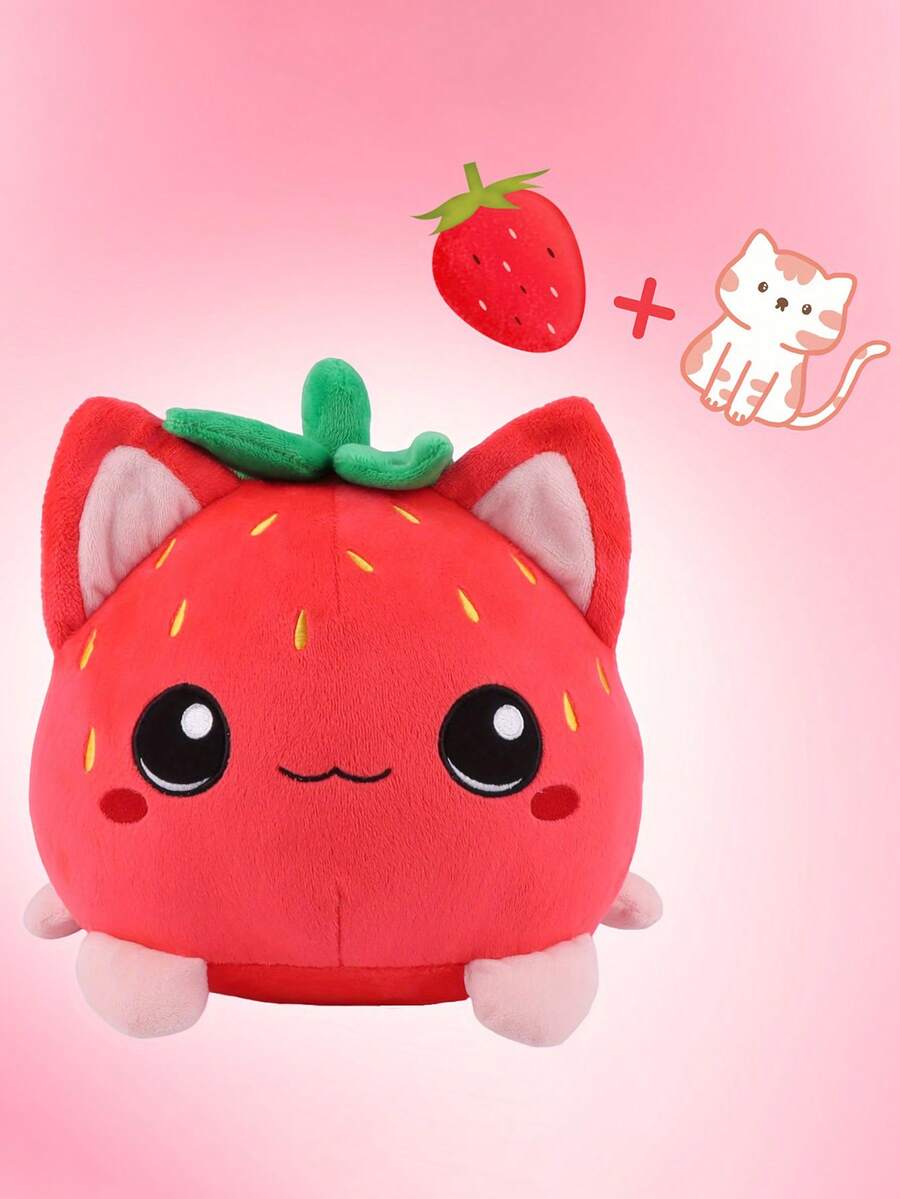 Adorable Strawberry Cat Plushie Soft, Cuddly, And Vibrant Strawberry