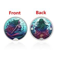 1 pieza Moneda conmemorativa de colección con diseño de tema de sirena colorida, novedad - Plateado - Ver 13